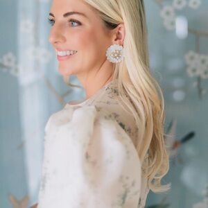 Nicola Bathie mother of pearl aquamarine clip on earrings